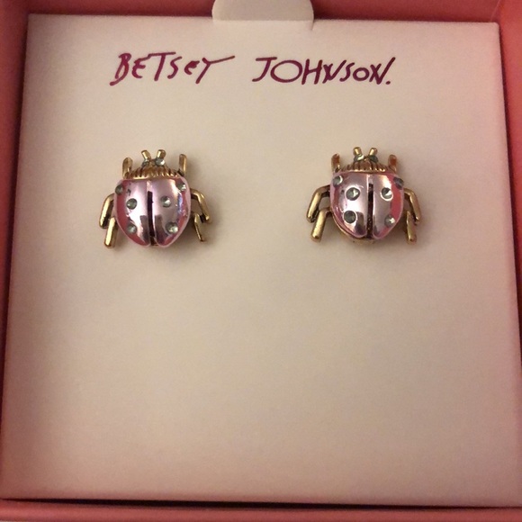 Betsey Johnson Gold Tone & Pastel Purple Ladybug Stud Earrings Crystal Accents - Picture 4 of 12